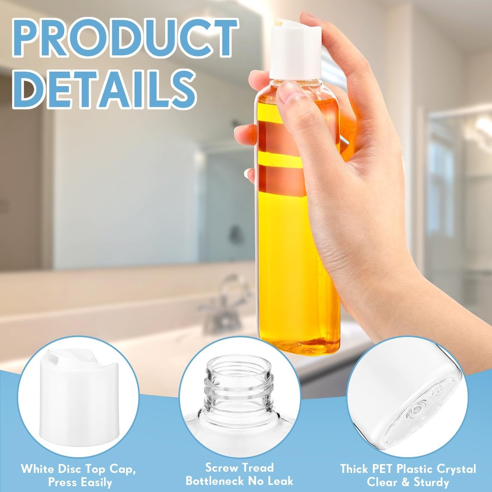 50 Pcs Travel Bottles Bulk Empty Plastic Bottle 6.8oz Clear Refillable Squeez...