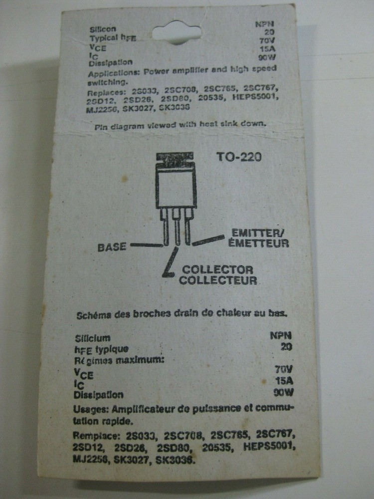 VINTAGE ELECTRICAL COMPONENTS ARCHER REPLACEMENT TRANSISTOR RS-2020 NPN SILICON