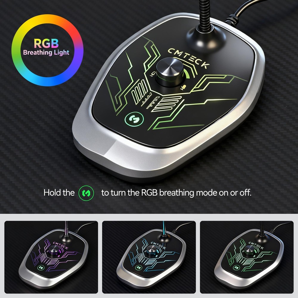 USB Computer Microphone, Microphone for pc with RGB Light, Mute Function, Noi...