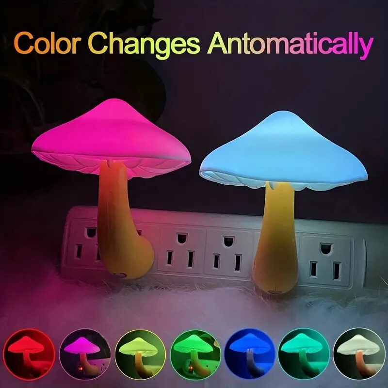 Mushroom Night Light - Changes to 7 Colors, Mushroom Light, Automatic Turn On