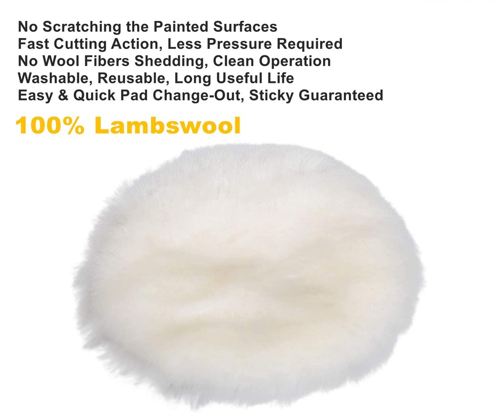 7 inch Lambswool Polishing Waxing Buffing Pads Hook Loop Auto Wool Buffer Wheels
