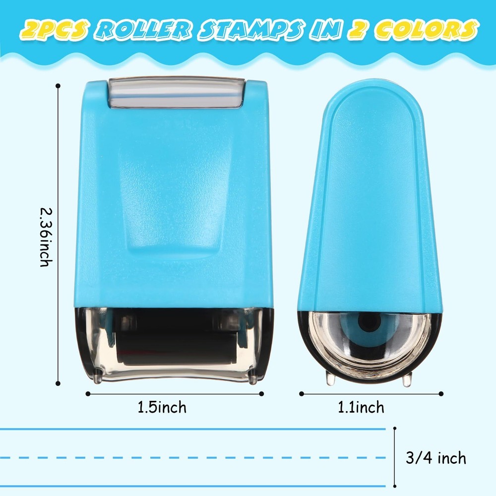 2 Pcs Dashed Handwriting Lines Stamps with Pink Blue Inks Refill Practice Sta...