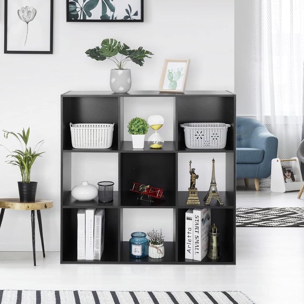Great value 9-grid open bookshelf 3-layer storage organizer, black