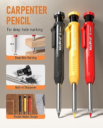 Carpenter Pencil Set with Sharpener, Mechanical Carpenter Pencils with 28 Pack