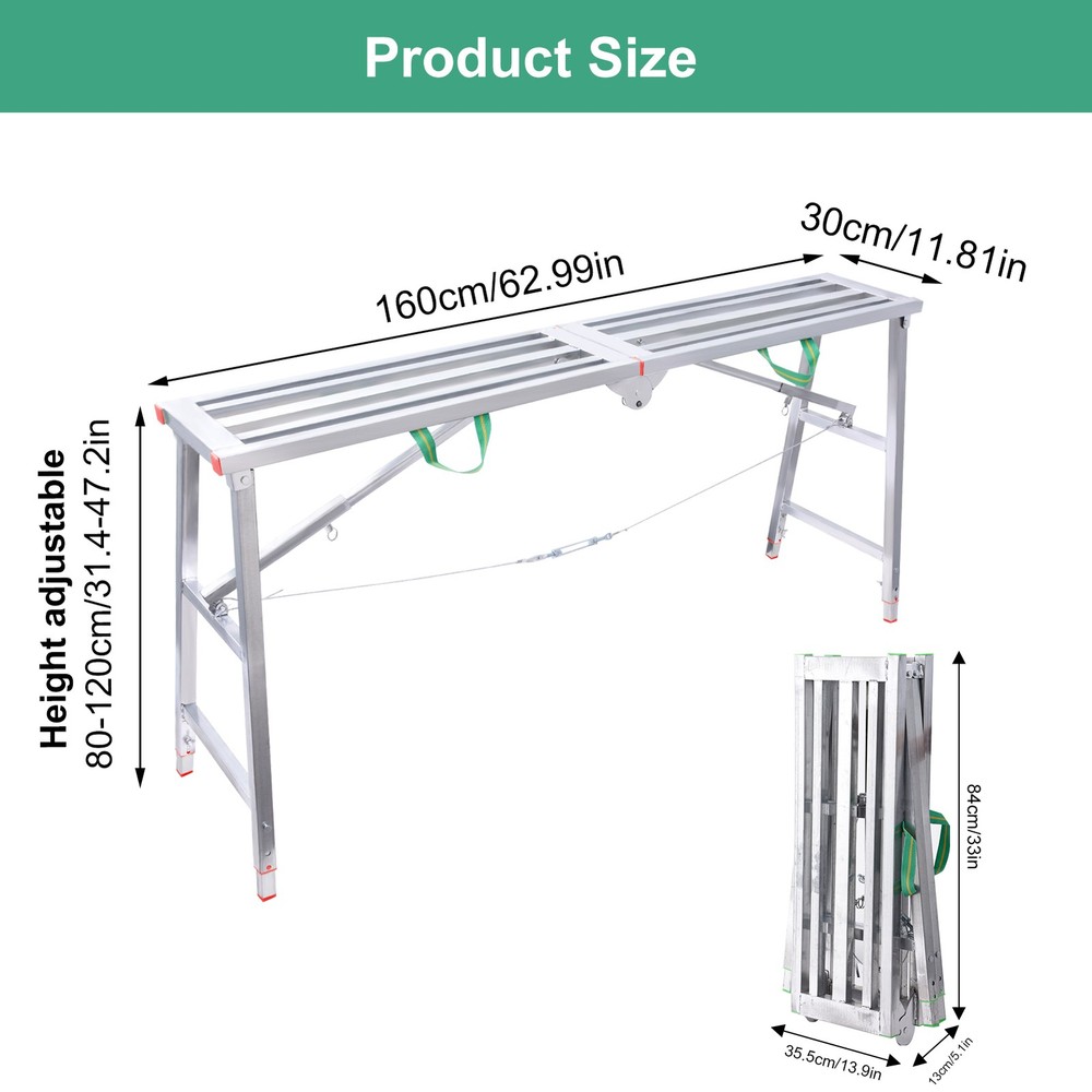 Folding Scaffolding Platform Work Bench Portable Scaffold Adjustable Height 1.6m