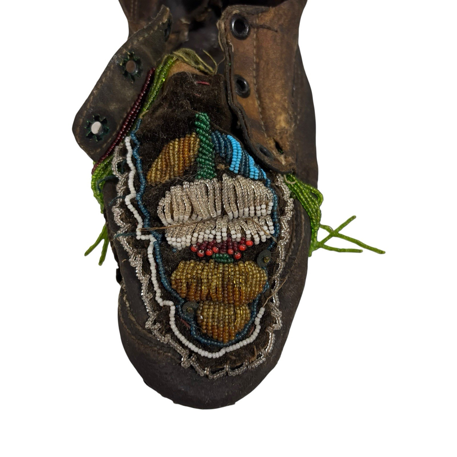 Old Antique Plains Native American Indian Beaded Moccasins Decorated Hide Shoes