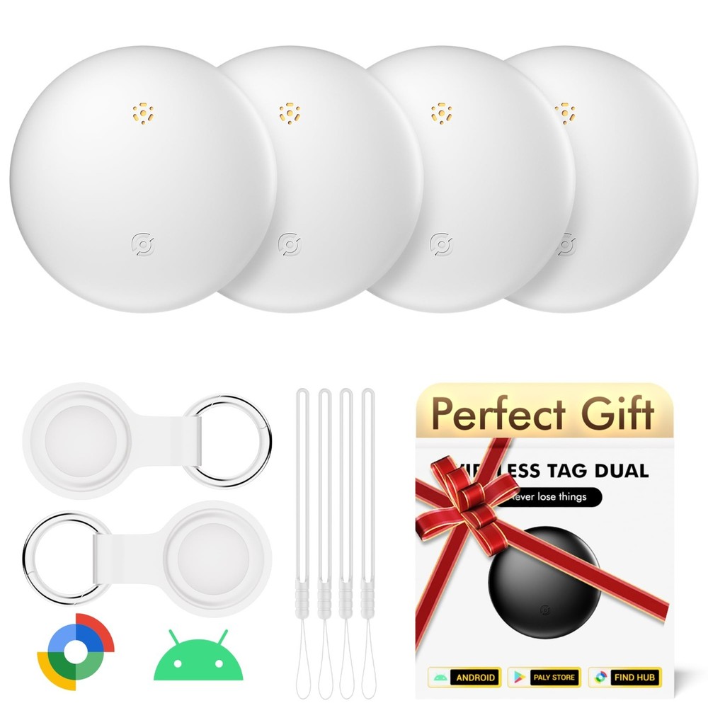 Bluetooth Tracker Tags - 4 Pack for Android & Samsung - Key, Wallet, Luggage Fin