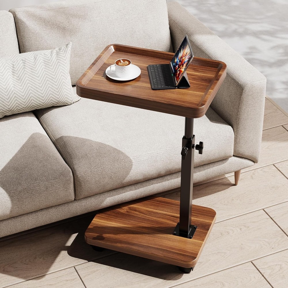 C Table End Table Adjustable Height 360°Swivel TV Tray Table Small Spaces Side