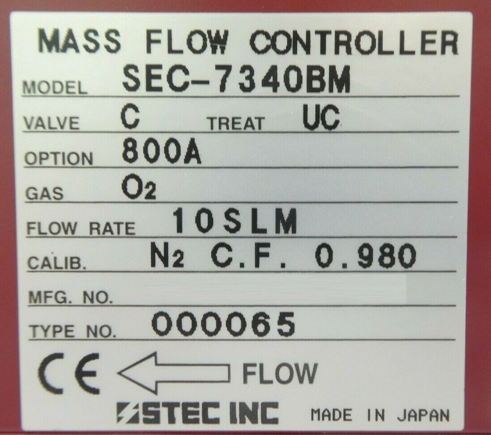 STEC SEC-7340BM Mass Flow Controller MFC SEC-7340 10 SLM O2 Working Spare