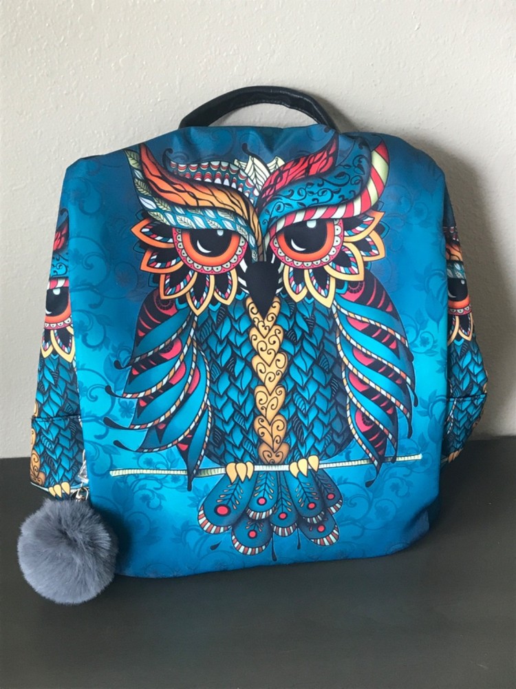 Owl backpak with beautiful colors. Whimsical