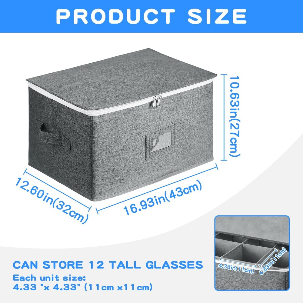 Wine Glass Storage for 12 Glasses - Stackable Stemware Organizer with Removab...