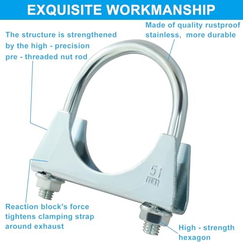 2" U Heavy Duty U-Bolt Clamp, 2 Inch Stainless Steel Muffler Clamps 2Inch