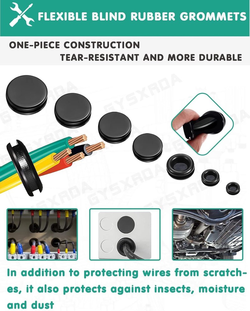 Rubber Grommet Kit 200 Pack - 7 Sizes Firewall Hole Plugs B