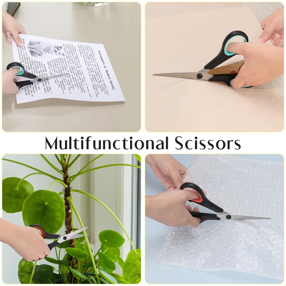 3 Pack All Purpose Scissors 8.3 Inch Sharp Stainless Steel Soft-Grip Handle