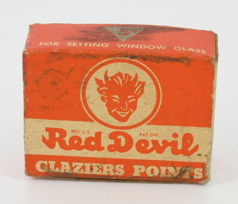 Vintage Red Devil Glaziers Points Box Old Hardware Advertising Tool Display