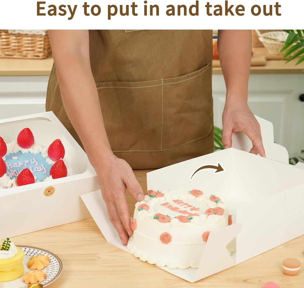 4 Pack Cake Boxes with Window Bakery Boxes for Cake Pie, 10x10x5 Inch