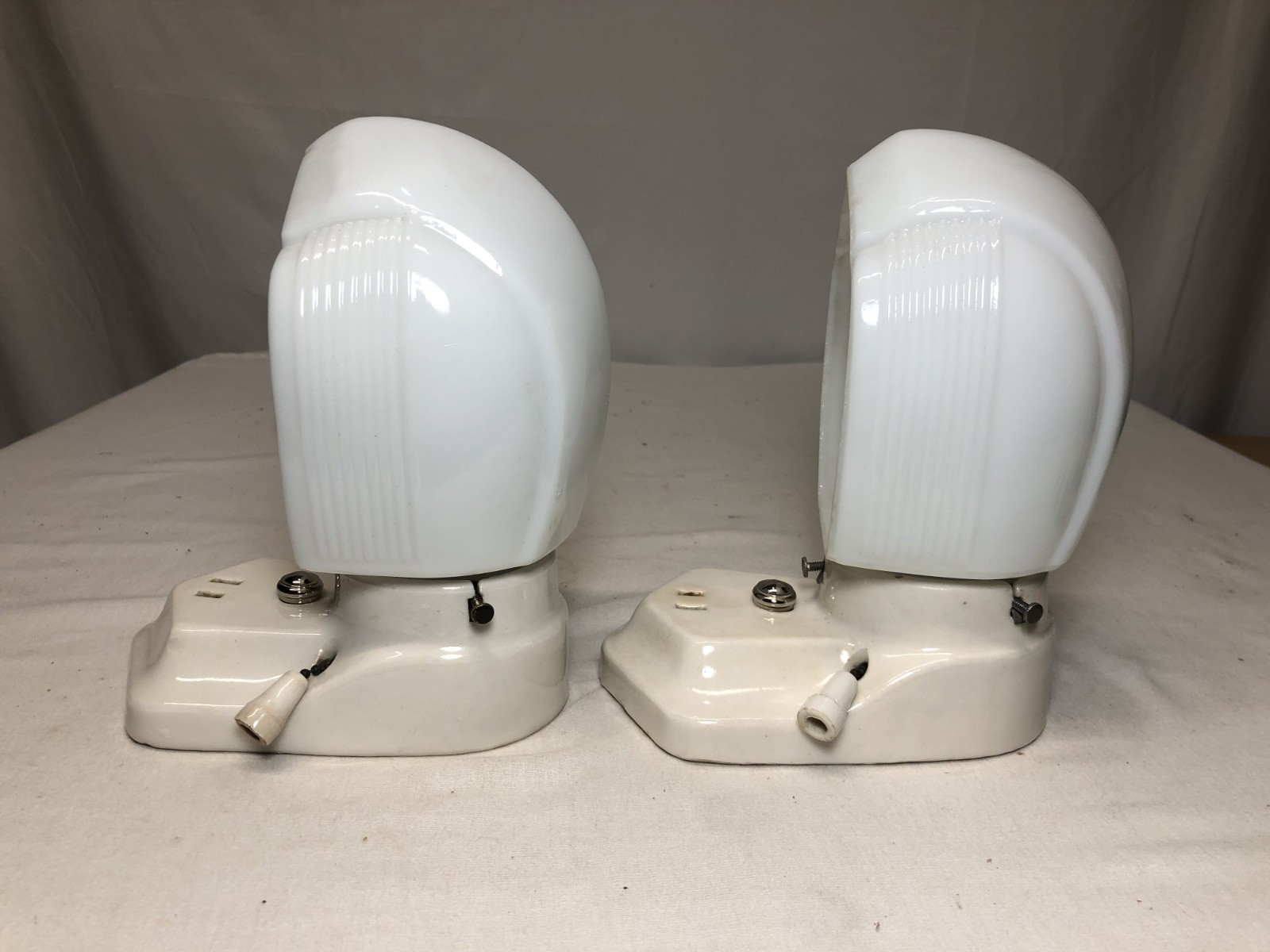 Antique Porcelain Wall Sconce Pair Vtg Light Fixture Ceramic Bath Art USA #L24