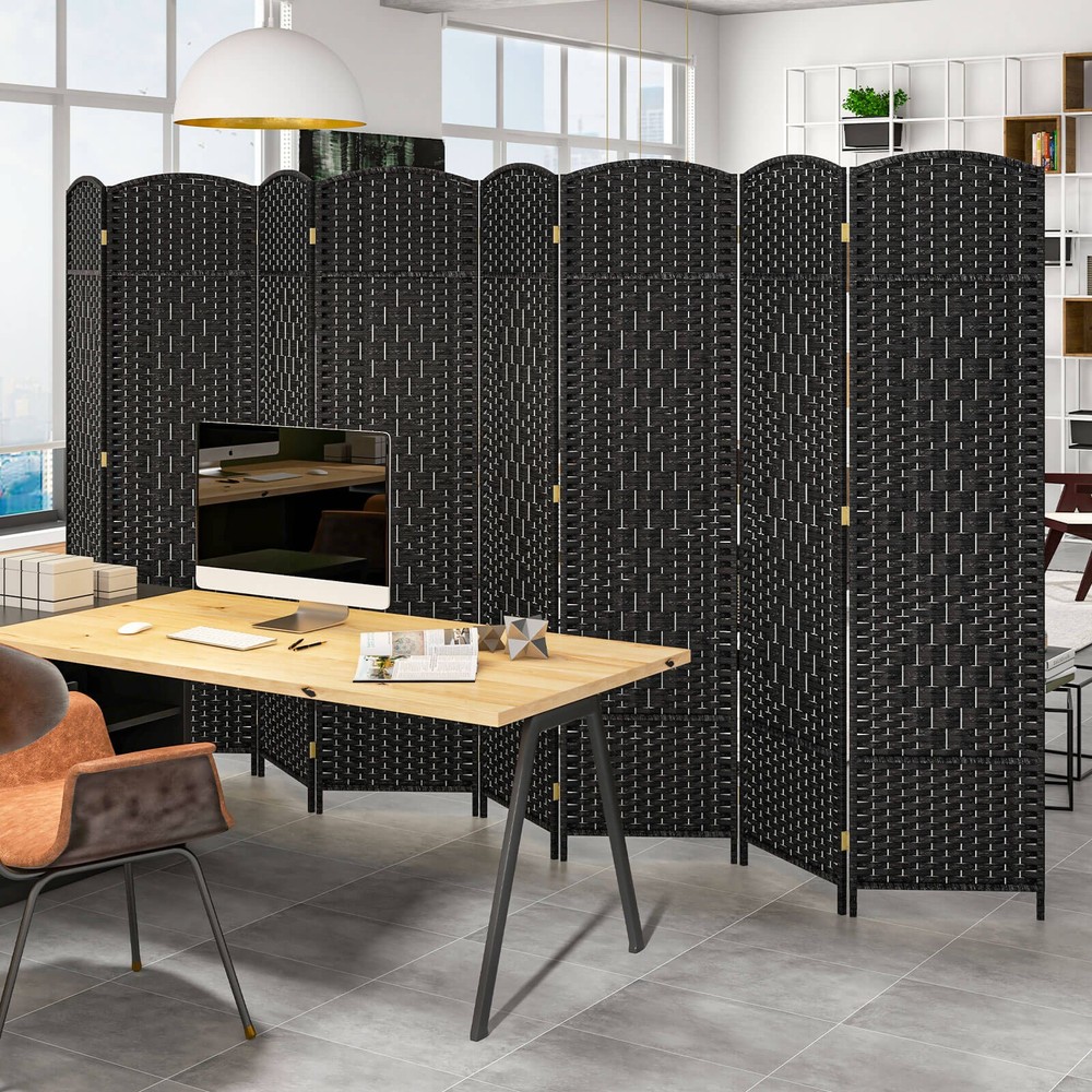 8-Panel Room Divider 6 FT Tall Folding Privacy Screen w/Solid Wood Frame