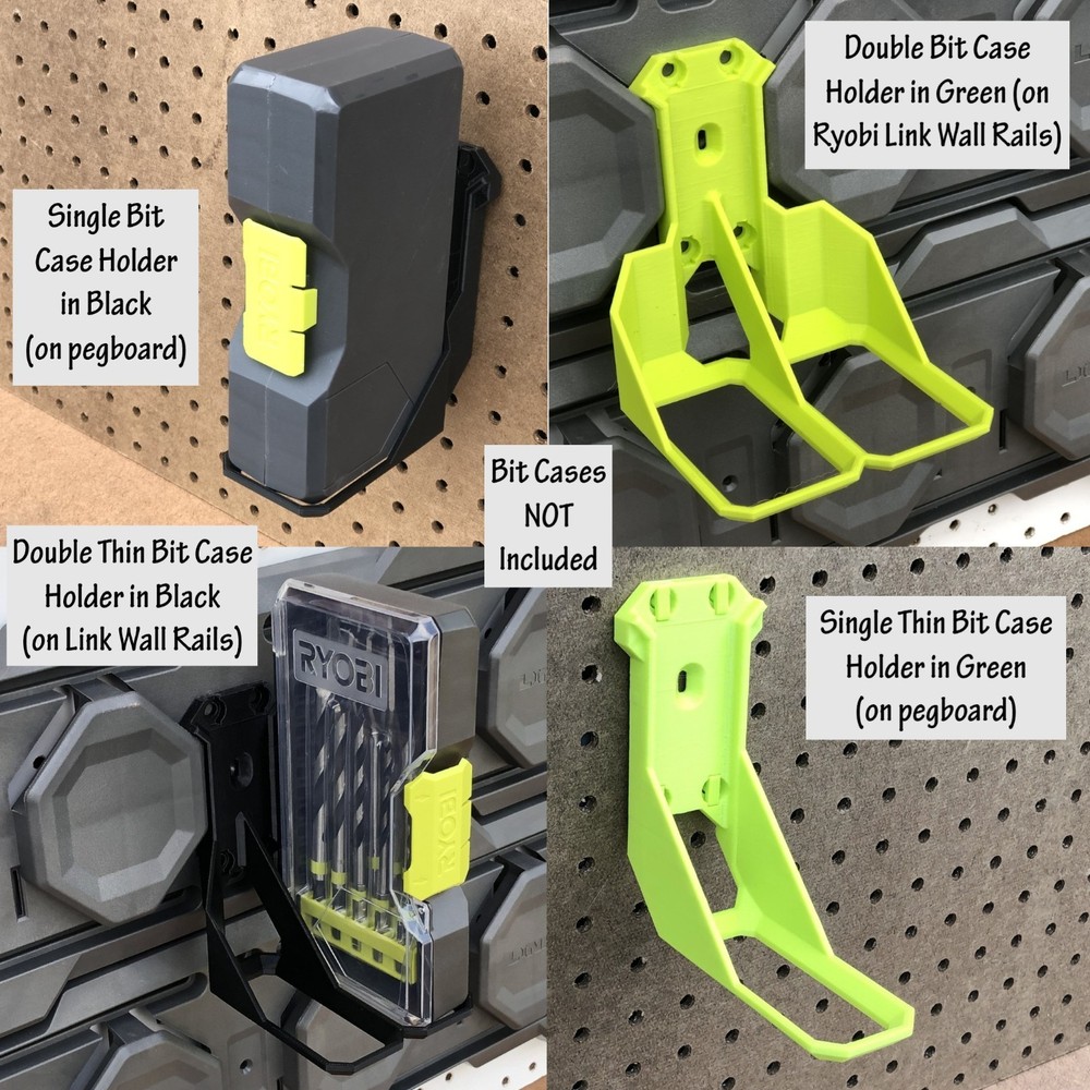 Holder for Ryobi Bits Case on Wall, Pegboard, or Ryobi Link Wall Rails