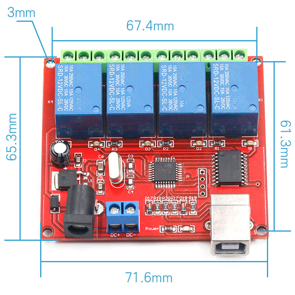 4 Channel USB Relay Module with Flexible Power Options and Secure Mounting