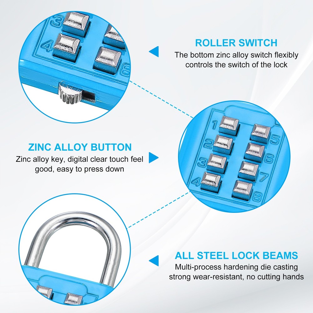 2Pcs Push Button Combination Padlock 8-Digit 4-Position Lock Lake Blue