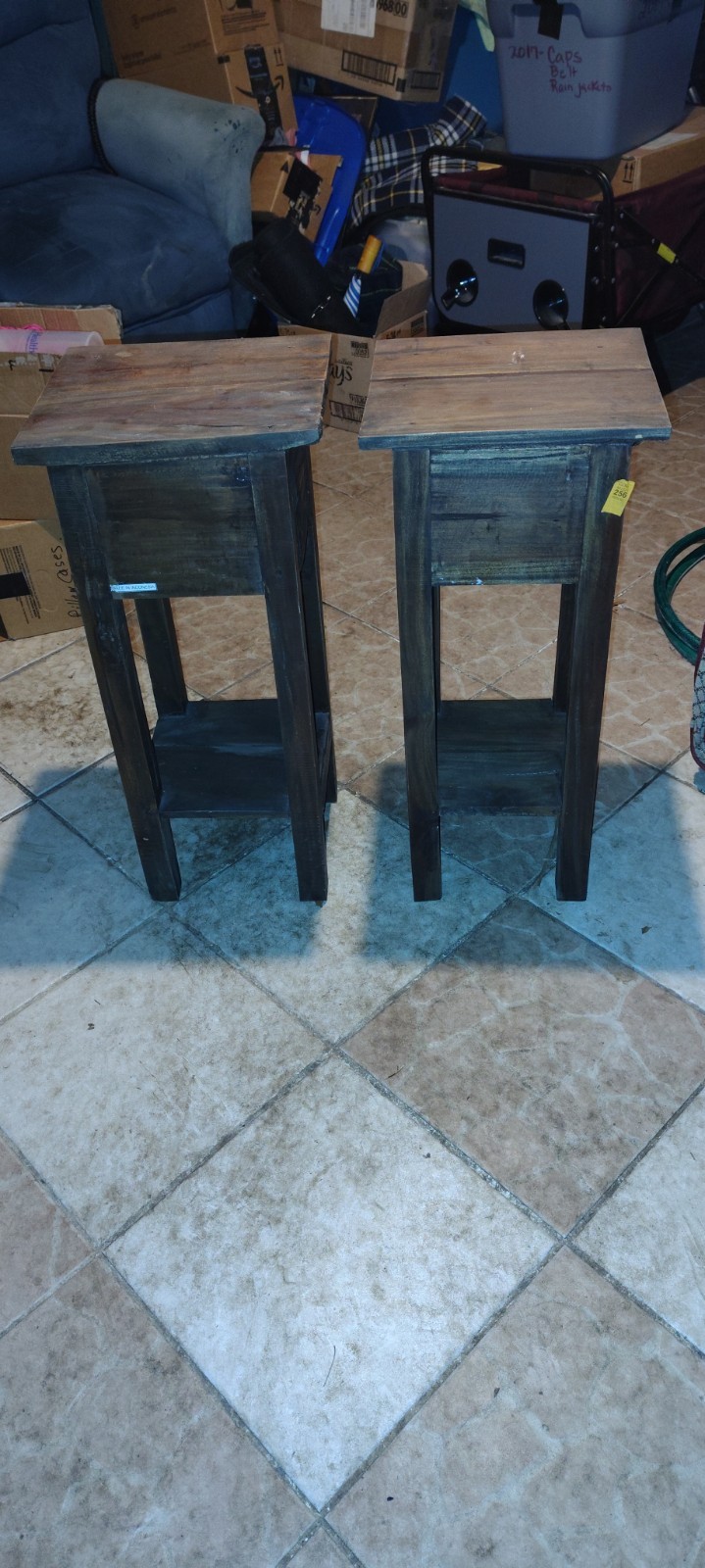 Pair of Rustic Dark Wood Nightstands with Drawer, Shelf, Storage, Matte Finish