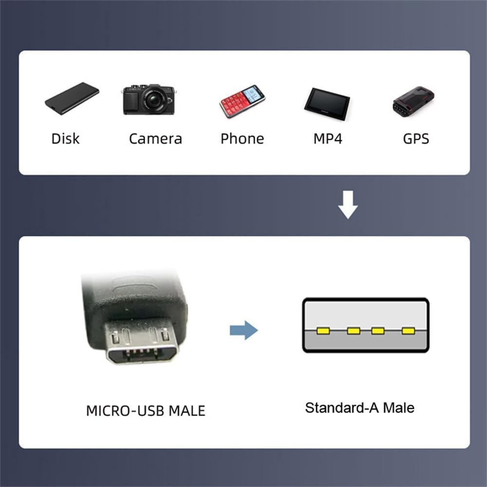 UP Down Angled 90 Degree Micro USB 2.0 Type 5Pin to USB 2.0 Type-A Data Char...