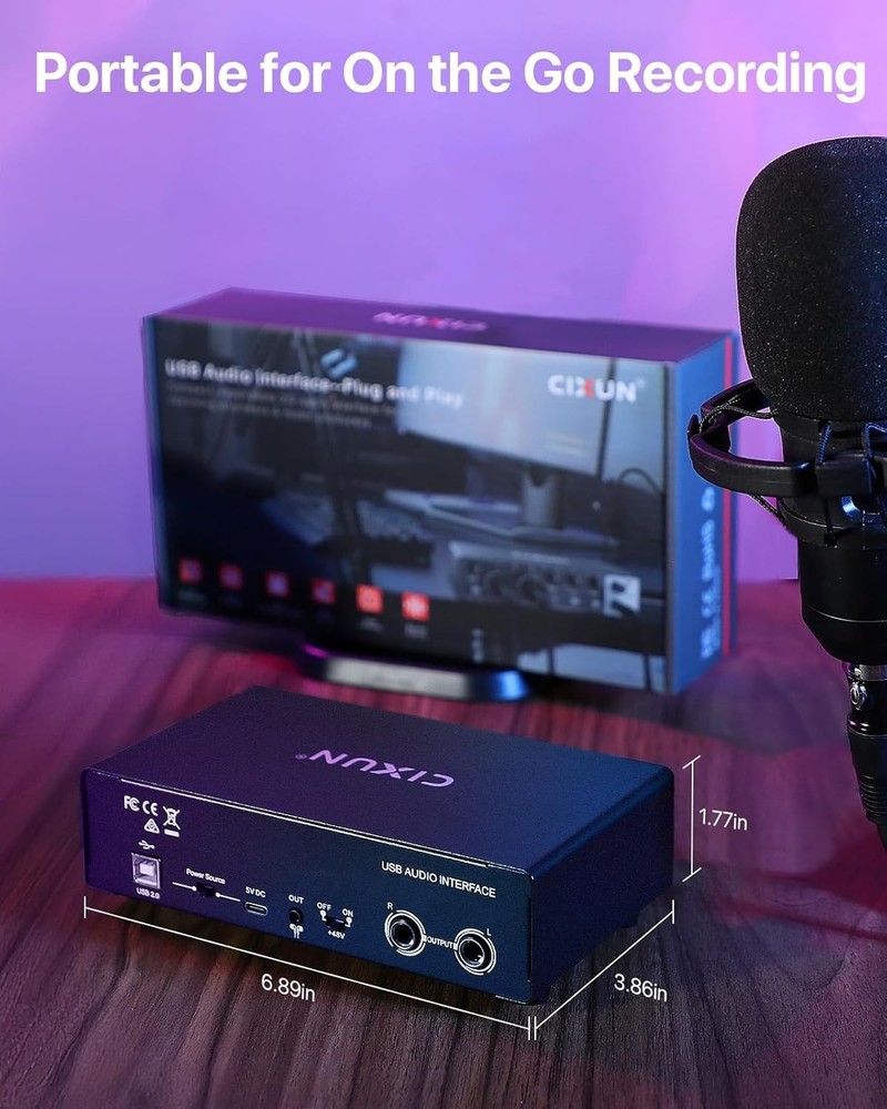 2x2 USB-C Audio Interface for PC/Mac Recording, 24-bit/192kHz Dual TS/XLR Inputs