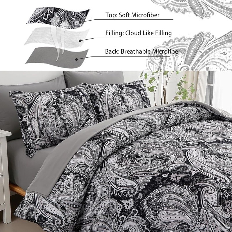 Boho Paisley Comforter Set 7 Piece Soft Microfiber Bedding Elegant Design New