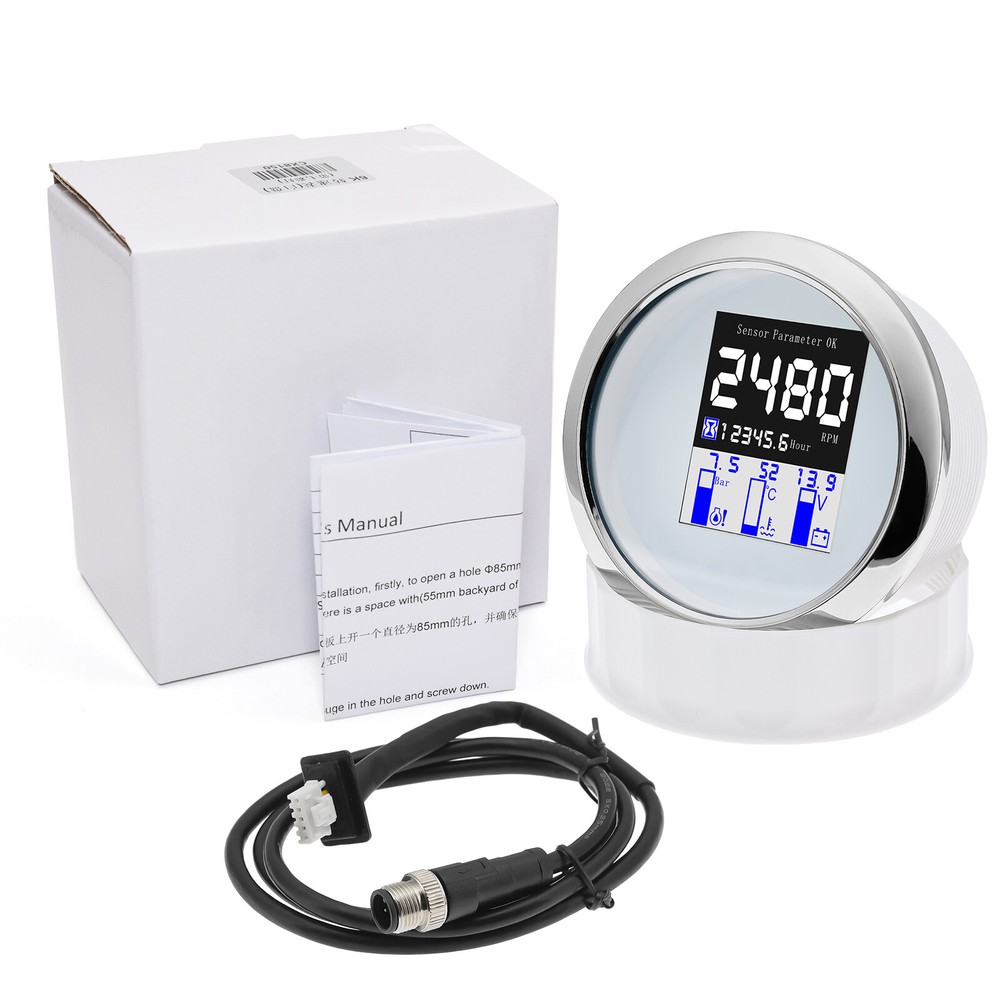 85MM NMEA 2000 Multi-function Gauge Tachometer Water Temp Oil Press Voltmeter
