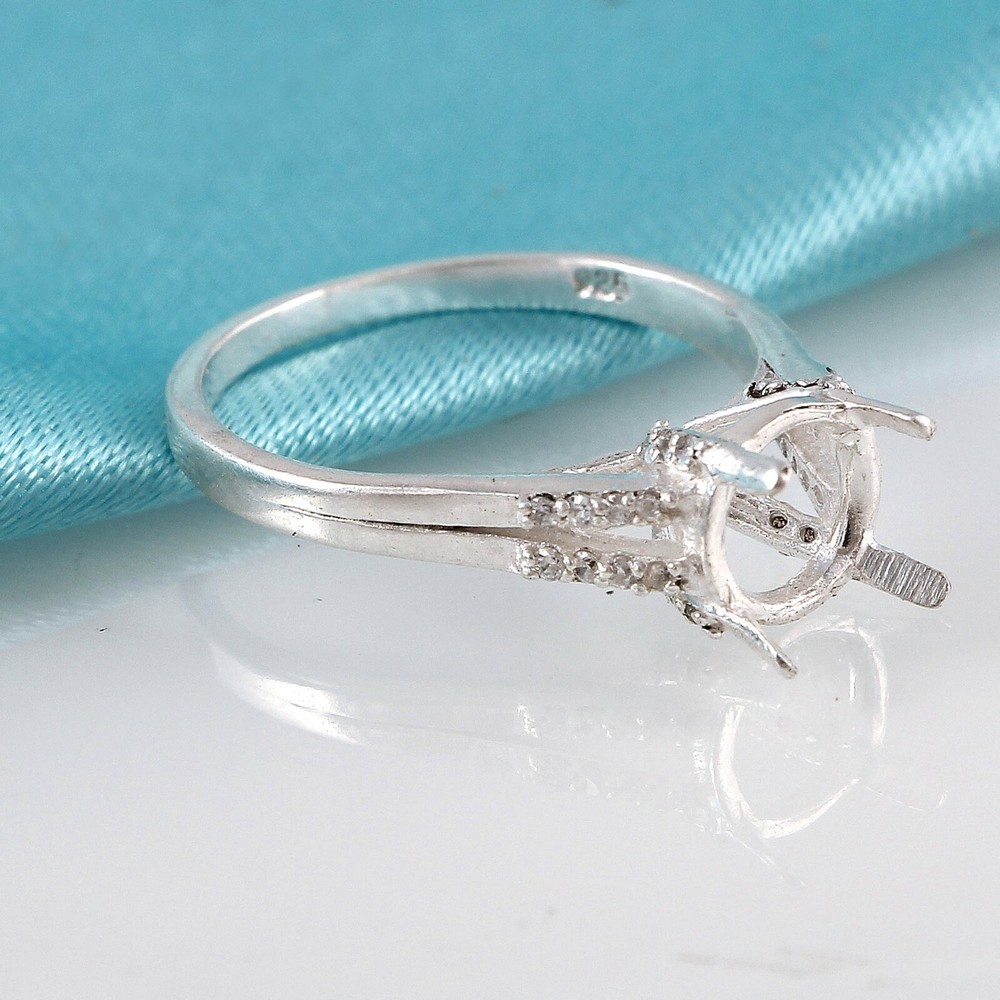 Semi Mount Ring Stone Setting Size 7X7 MM Round Shape 925 Sterling Silver Ring