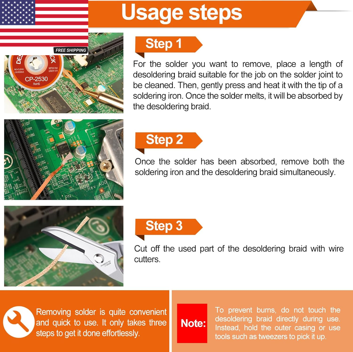 3PCS Premium Desoldering Wick - 3 Sizes Solder Wick Braid (0.08", 0.1", 0.12" X