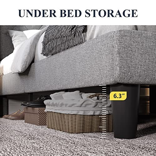 Modern Full Size Bed Frame with Button Tufted Wingback Headboard, Upholstered Pl