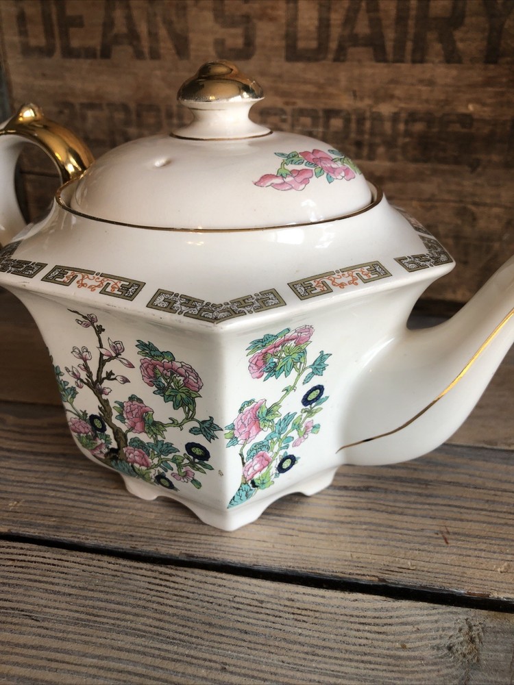 Sadler Teapot Indian Tree Pattern Hexagonal England 4 Cup 1659D Antique Signed
