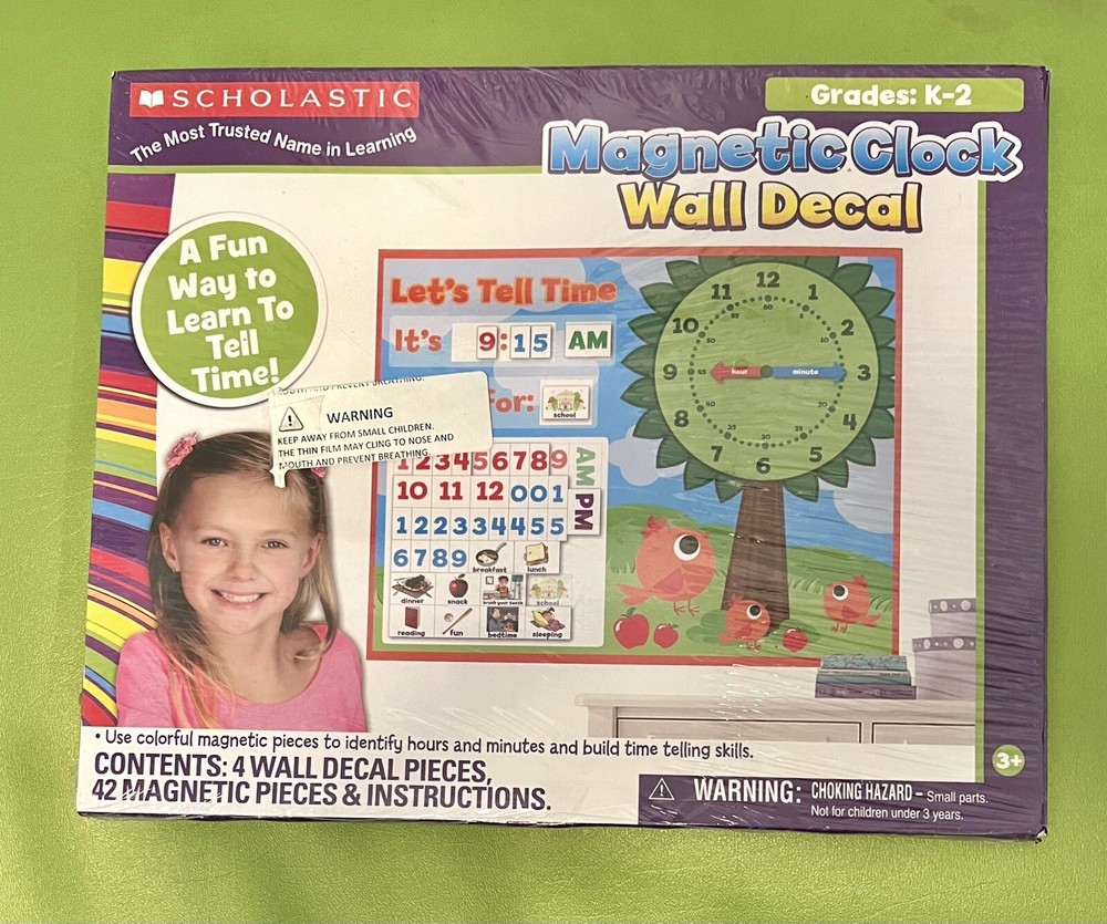 Scholastic Magnetic Teaching Wall Decal Clock NEW
