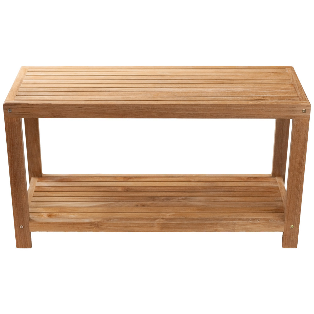 Nordic Style Natural Teak Wood Shower and Bath Spa Bench with Shelf - 35"