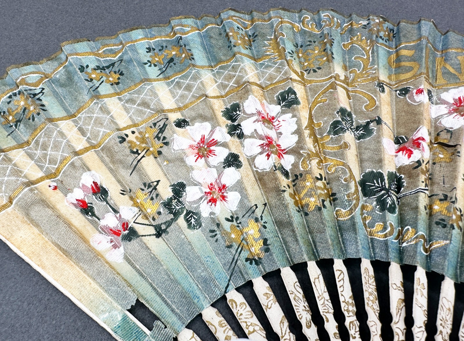 Singer Sewing Advertising Fan Antique Hand Painted Washi Japan 1921-1930