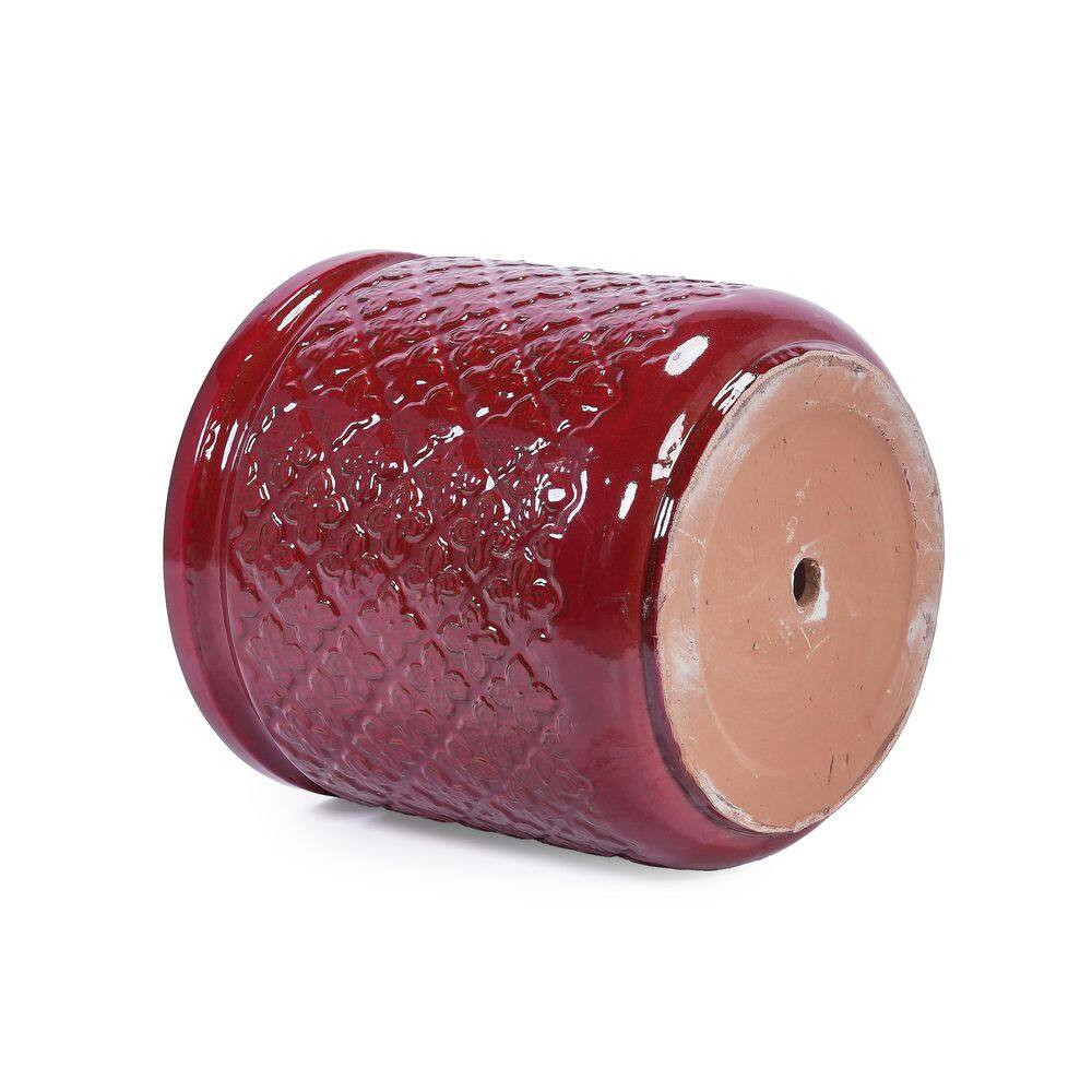 3-Pieces Modern Bean Paste Red Ceramic Planter with Drainage Hole
