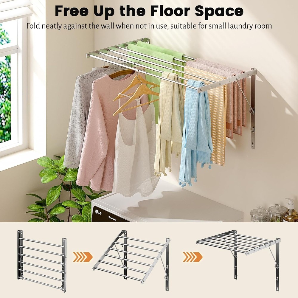 Wall Mounted Laundry Drying Rack, 29.92 inch Retractable Clothes Drying Rack, Fo