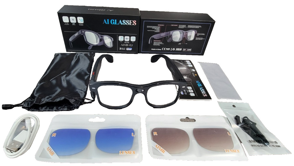 G3 AI Smart Glasses HD Camera Mic & BT Speakers Touch & Voice Assistance BLACK