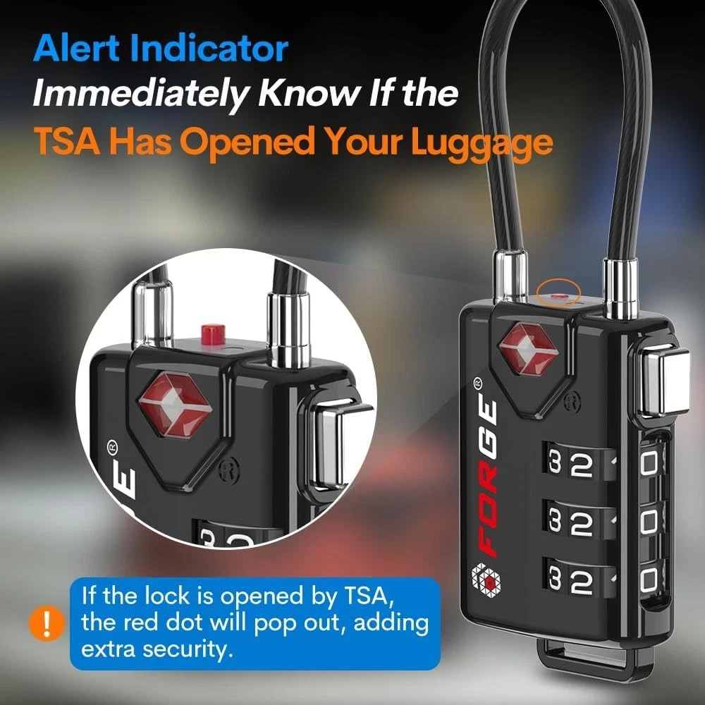 TSA Approved Cable Luggage Locks, Re-settable Combination with Black 2 Pack