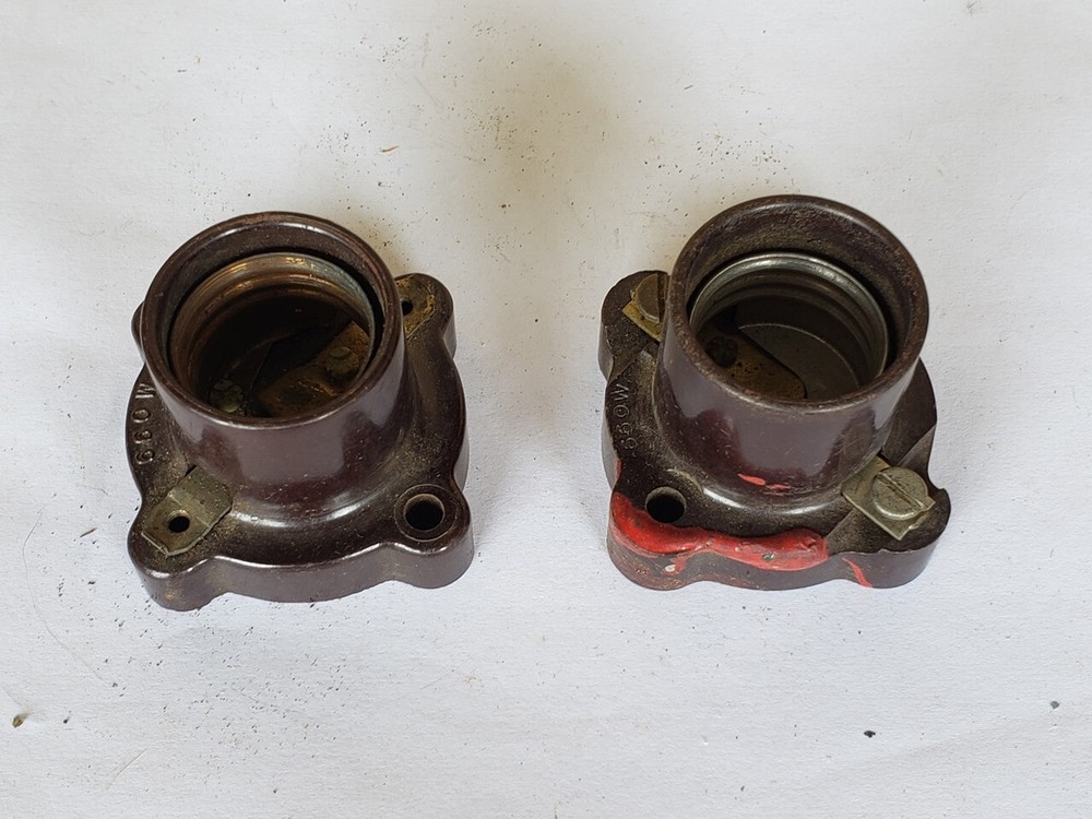 2 Antique Bakelite Flush Mount Light Bulb Sockets