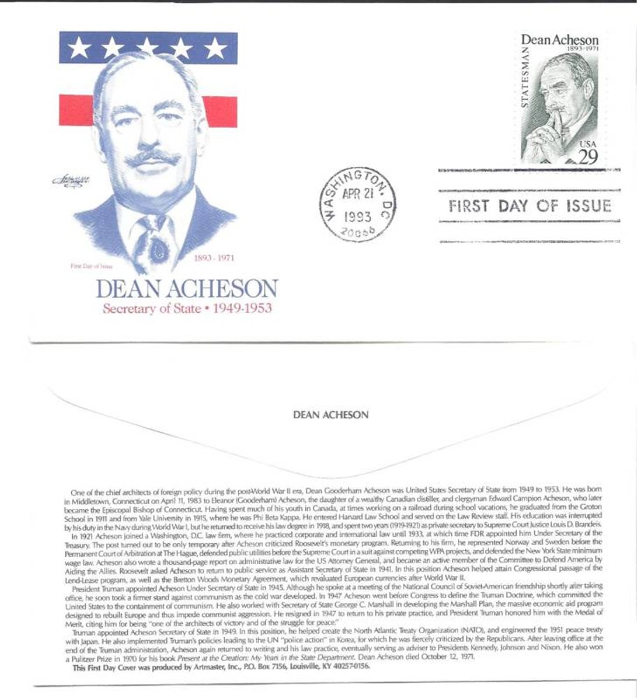2755 Dean Acheson, Artmaster,  FDC