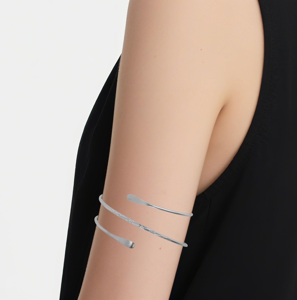 Mikovivi 7pcs Upper Arm Cuff Bracelet, Silver Adjustable Medium, silver