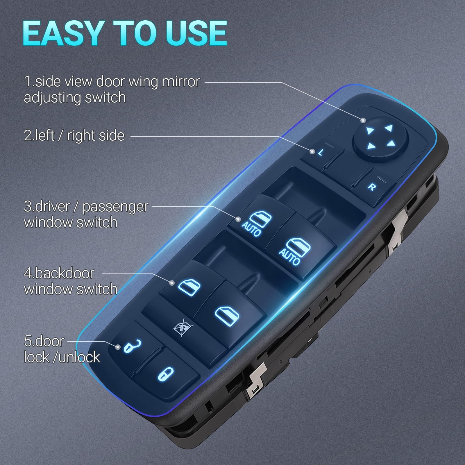 Power Master Window Switch Driver Side Front (Left), Black