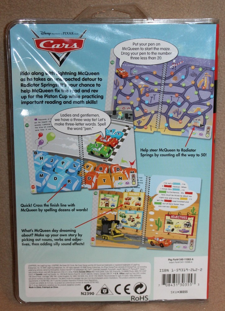 LeapPad Learning System Leap Frog Cars K-1st Reading & Math Interactive Book & C