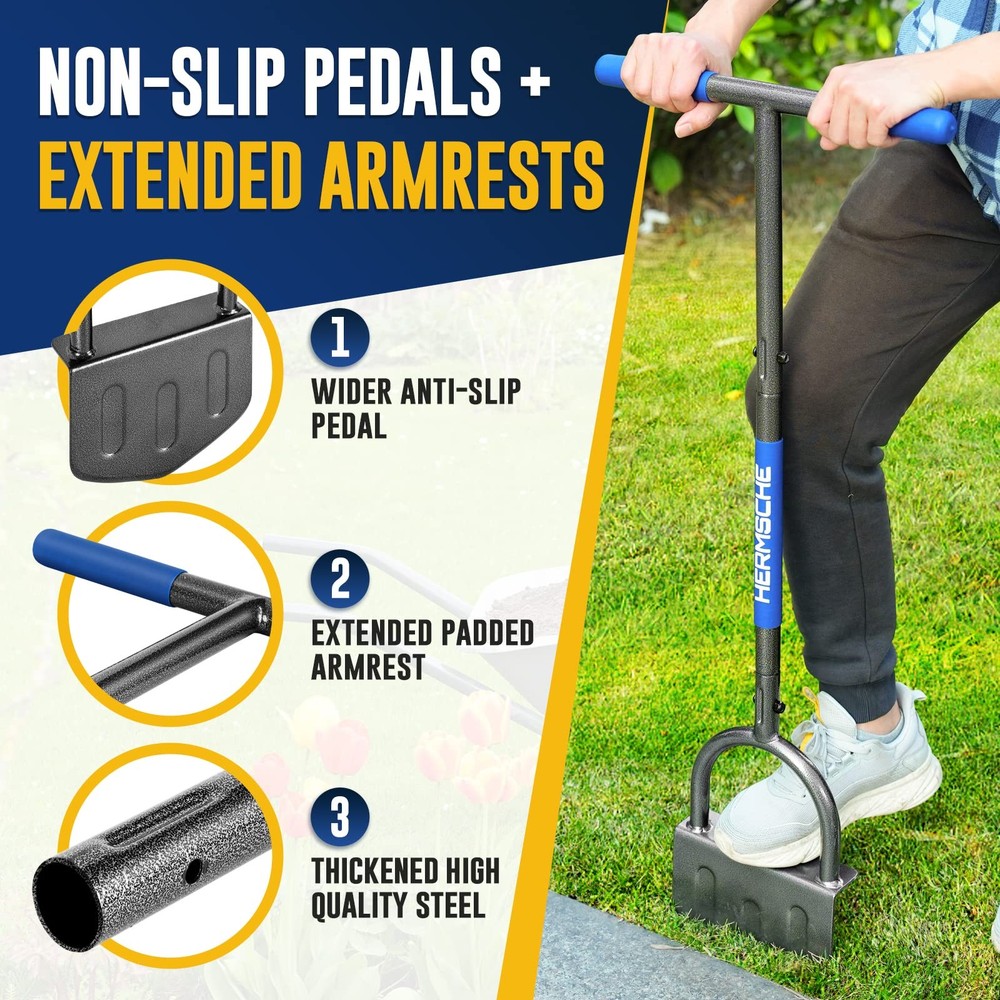 Hand Edger Lawn Tool, Sharp Half Moon Manual Grass Edger Tool with Soft T-Gri...