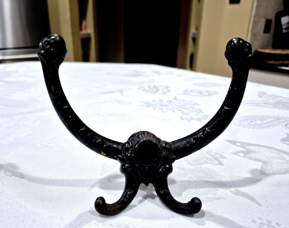 Antique Hall Tree Coat Hook Black Cast Iron + Copper Original Back Base Hardware
