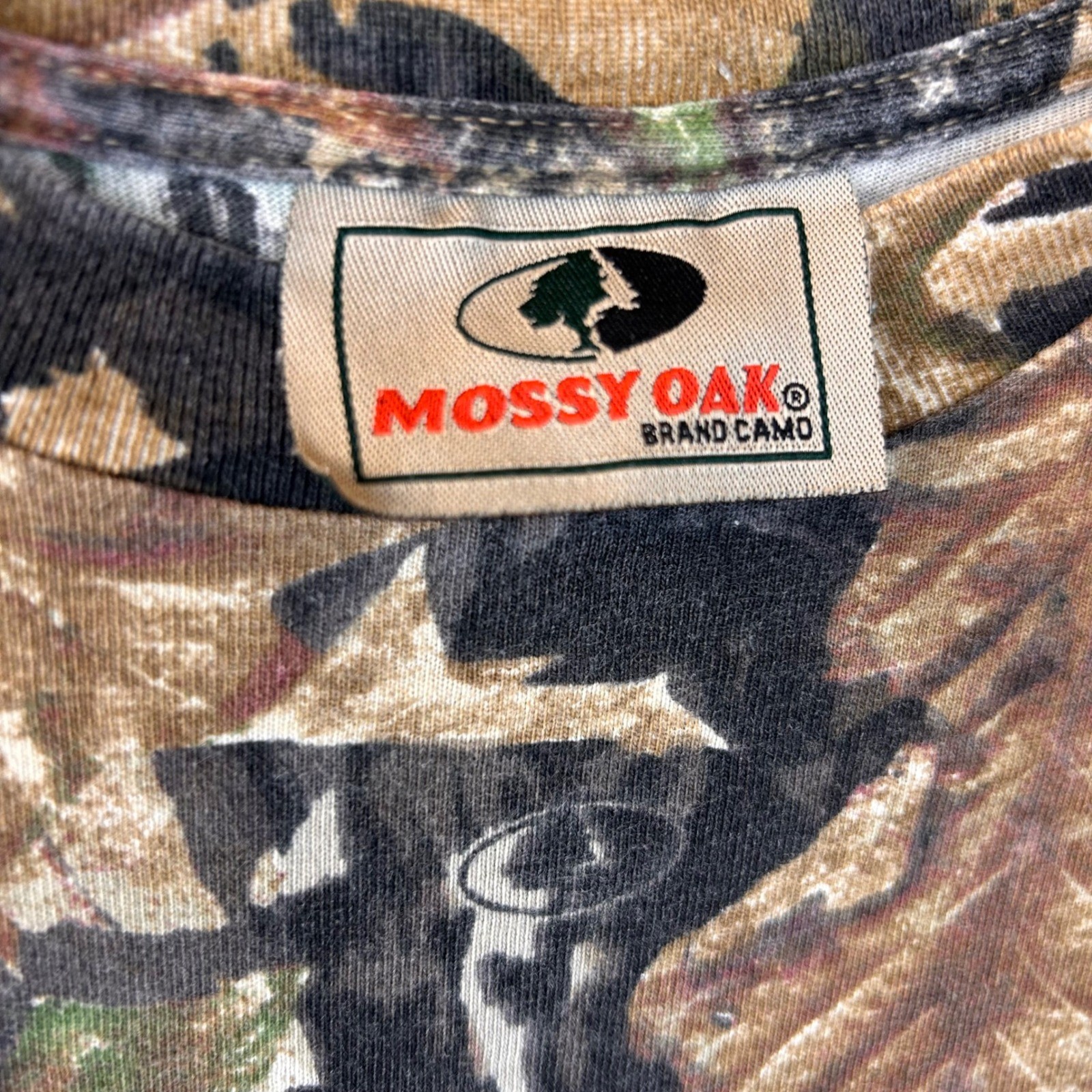 Vintage 90s Mossy Oak Mens L Camo Forest Floor Long Sleeve Shirt Hunting Pocket