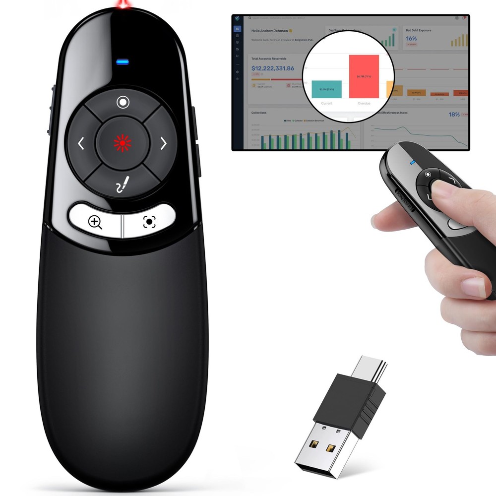 2 in 1 Type C USB Presentation Clicker with Physical and Digital Function, RF...